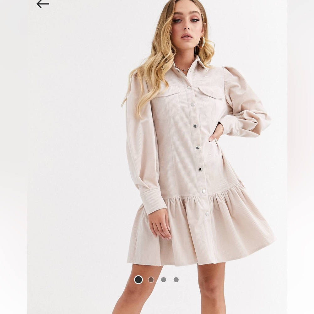 ASOS DESIGN cord popper mini dress with pephem